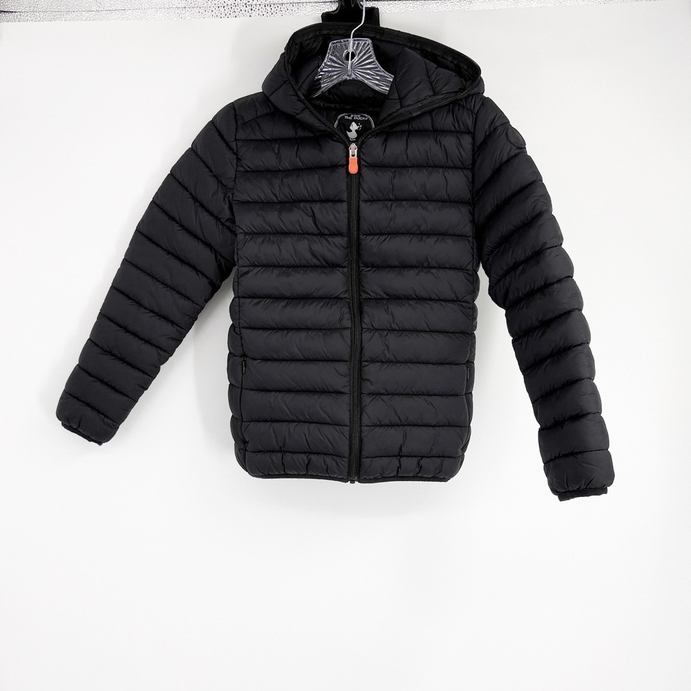 Save The Duck Boys Black Puffer Jacket Hooded Plumtech Mod Dony Size 12Y